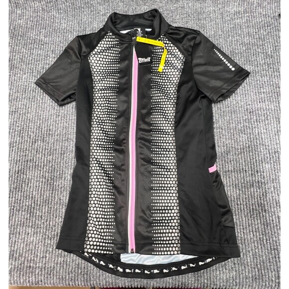 Crivit Cycling Shirt Jersey Women Small 4/6 Black Full Front Zip Back Pocket NWT - Picture 1 of 11